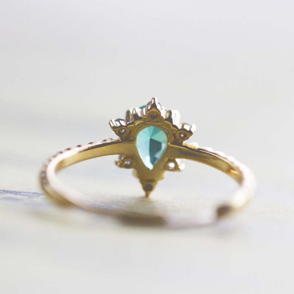 Sterling Silver Genuine Apatite Stone Pear Ring - Picture 4 of 10